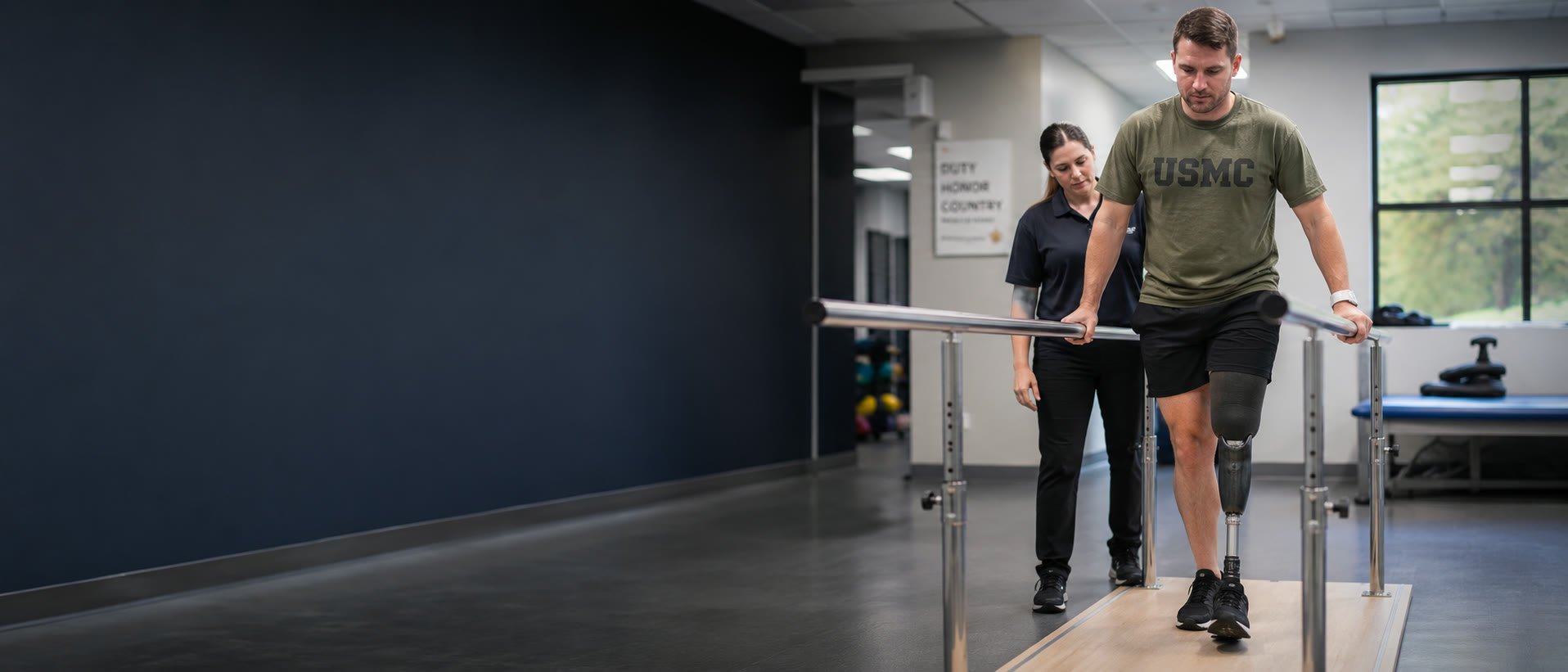 A Marine Corps veteran rebuilding strength in physical therapy with a clinician at MBS Medical